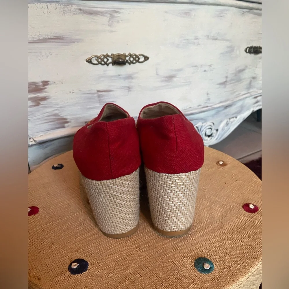 Guess Red Embroidered Platform Espadrilles